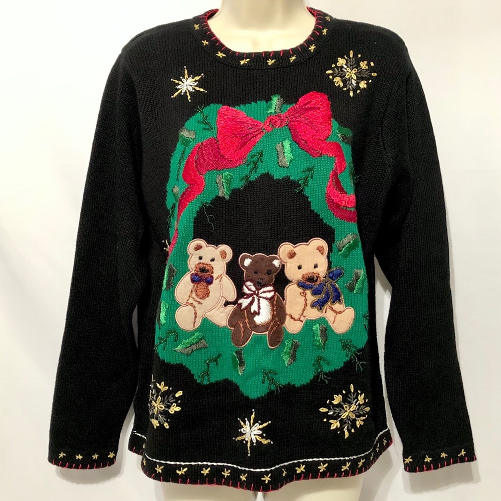 Christmas Sweater Embroidered Beaded M